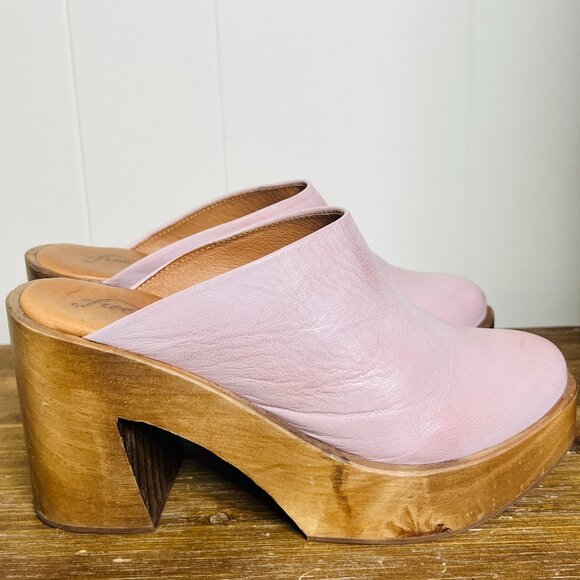Free People Blush Leather Mules with Wooden Platform - Picture 3 of 7